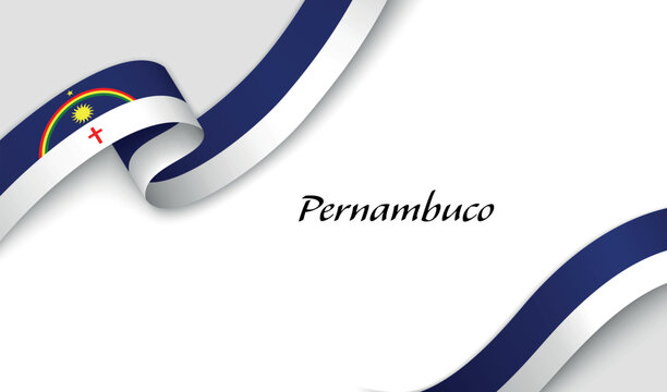 Curved ribbon with fllag of Pernambuco is a state of Brazil on white background