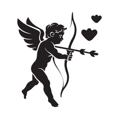 Fototapeta premium Silhouettes of people of a figure with wings, holding a bow and an arrow.