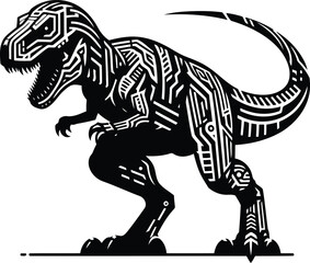 Fototapeta premium tyrannosaurus in silhouete with cyberpunk pattern illustration