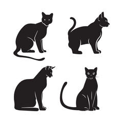 Black cat set silhoutee vector art illustration