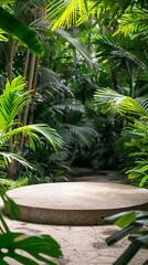 Fototapeta premium Tropical Garden with Stone Podium Display