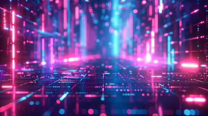 Obraz premium A futuristic 3D grid made of glowing neon lines. Cartoon illustrations Generative AI