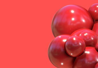 3D balls red bubble balloon color glossy 3d render shepres ball group background