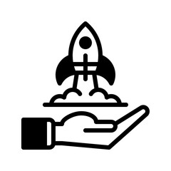 rocket icon and hand icon outline black style. Business and finance icons