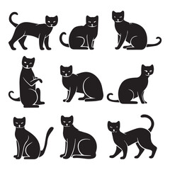 Black cat set silhoutee vector art illustration
