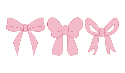 Set of Pink Bow and Ribbon Vector Illustration. Coquette, Feminine, and Trendy in Outline style