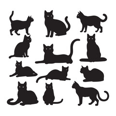 Black cat set silhoutee vector art illustration