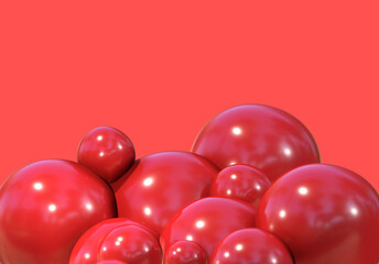 3D balls red bubble balloon color glossy 3d render shepres ball group background