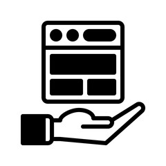 website and hand icon outline black style or logo illustration. Business and finance icons