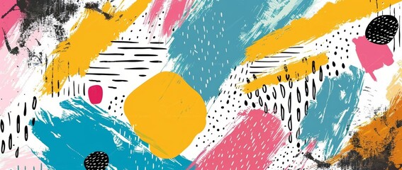 Vibrant abstract background with hand-drawn textures in Memphis style, perfect for modern design projects