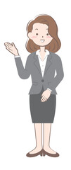 案内をするスーツ姿の女性　全身