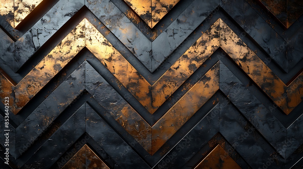 Wall mural A vibrant design featuring reflective gold chevron stripes on a matte black background, creating a luxurious look. The gold chevrons shimmer against the matte black, offering a rich and elegant visual