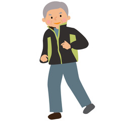 ウォーキングを楽しむシニア男性のベクターイラスト