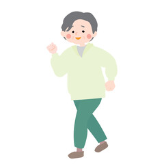 ウォーキングを楽しむシニア女性のベクターイラスト