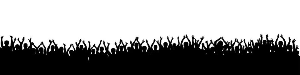 Crowd of people silhouette, cheerful fans people. Big event, concert or sport. Vector illustration
