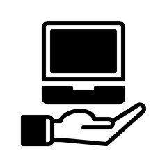 laptop computer and hand icon outline black style. Business and finance icons