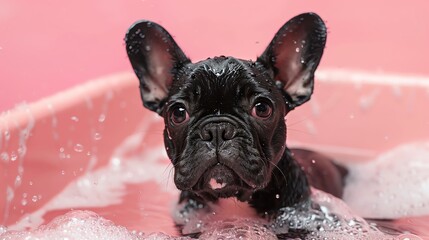 Chic French Bulldog grooming boutique with trendy design elements, stateoftheart grooming stations, and skilled groomers providing personalized care for French Bulldogs