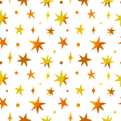 Obraz premium Holiday stylish vector hand drawn seamless pattern with stars. White background and bright stars. Abstract design for textile print, page fill, wrapping paper, web, cover