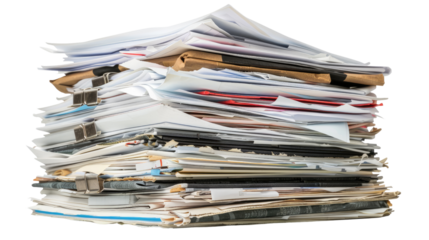 Stack of business documents papers on a transparent background