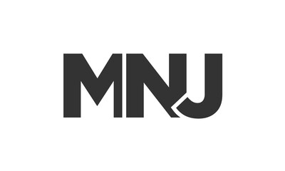 MNJ logo design template with strong and modern bold text. Initial based vector logotype featuring simple and minimal typography. Trendy company identity.