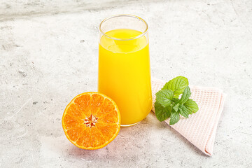 Fresh orange juice served mint