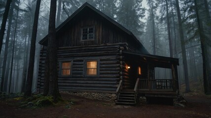 old wooden house in the forest, cabin in the woods
