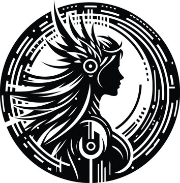 recommend clip art: valkyre in silhouete with cyberpunk pattern illustration