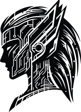 recommend clip art: valkyre in silhouete with cyberpunk pattern illustration
