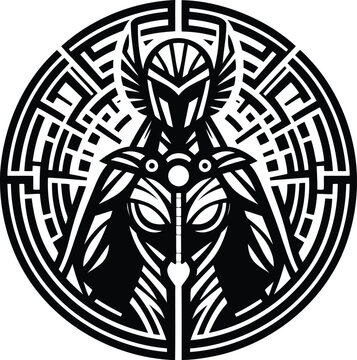recommend clip art: valkyre in silhouete with cyberpunk pattern illustration
