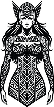 recommend clip art: valkyre in silhouete with Polynesian ethnic pattern illustration