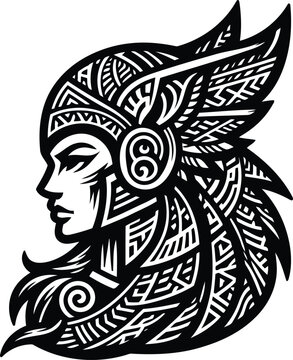 recommend clip art: valkyre in silhouete with Polynesian ethnic pattern illustration