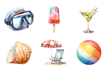 Summertime Element Collection Bundle Set Isolated on a Transparent Background