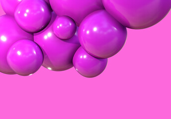 3D balls purple bubble balloon color glossy 3d render shepres ball group background