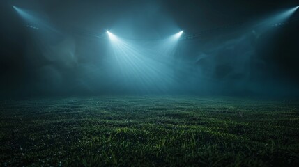 Illuminated Empty Stadium Field at Night, Generative AI