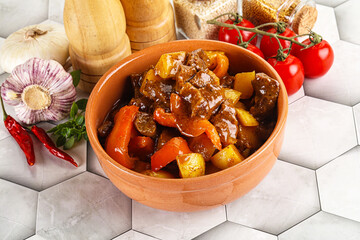 Homemade beef hungarian goulash with potato