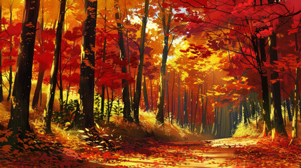 Fototapeta premium illustration art forest of autumn style art anime