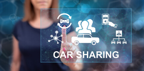 Woman touching a car sharing concept