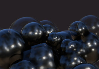 3D balls black bubble balloon color glossy 3d render shepres ball group background