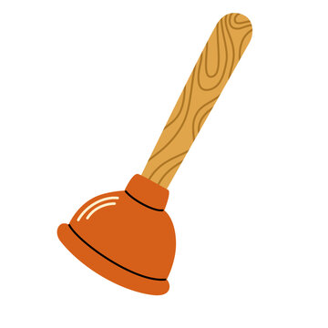 recommend clip art: Plunger, pumping plumbing tool for toilet and sink unclog. Cleaning draining cup on pole, stick. Clog suction, sanitary appliance. Flat graphic vector illustration isolated on white background
                    
                    