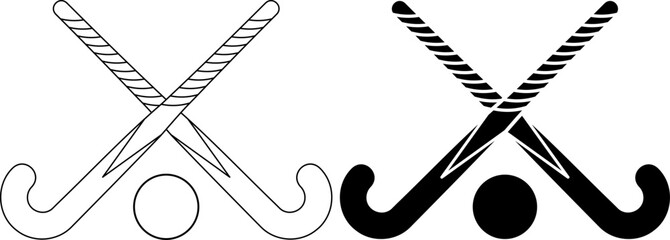 Field hockey crossed sticks icon set isolated on white background