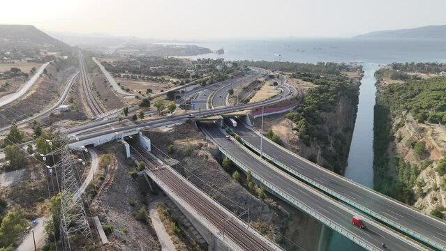Beautiful and amazing Corinth Canal from sky by Drone