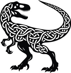 velociraptor in silhouete with celtic knot pattern illustration