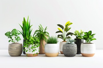 Obraz premium potted plants on a pristine white background Include a mix of different plant types.
