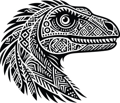 recommend clip art: velociraptor in silhouete with Polynesian ethnic pattern illustration