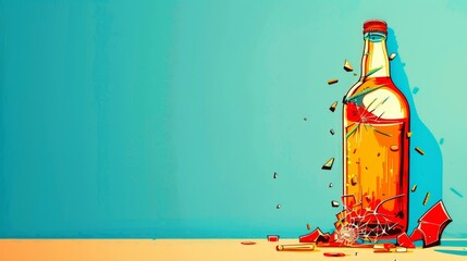 Minimalist design of a broken bottle icon with a clean background and ample space for text perfect for anti alcohol campaigns