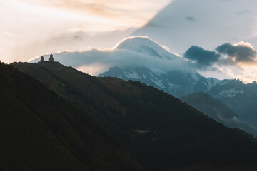 Church In The Mountains At Sunset