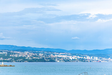 Coastal View With Blue Sky and White Clouds in Croatia in Opatija