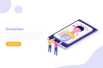 Deepfake, Deep face technology concept. Isometric Vector illustration.