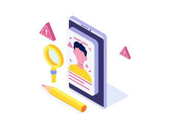 Deepfake, Deep face technology concept. Isometric Vector illustration.