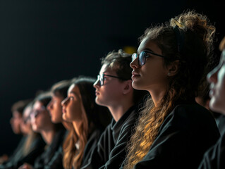 Students Attentively Watching a Presentation in Dark Room

